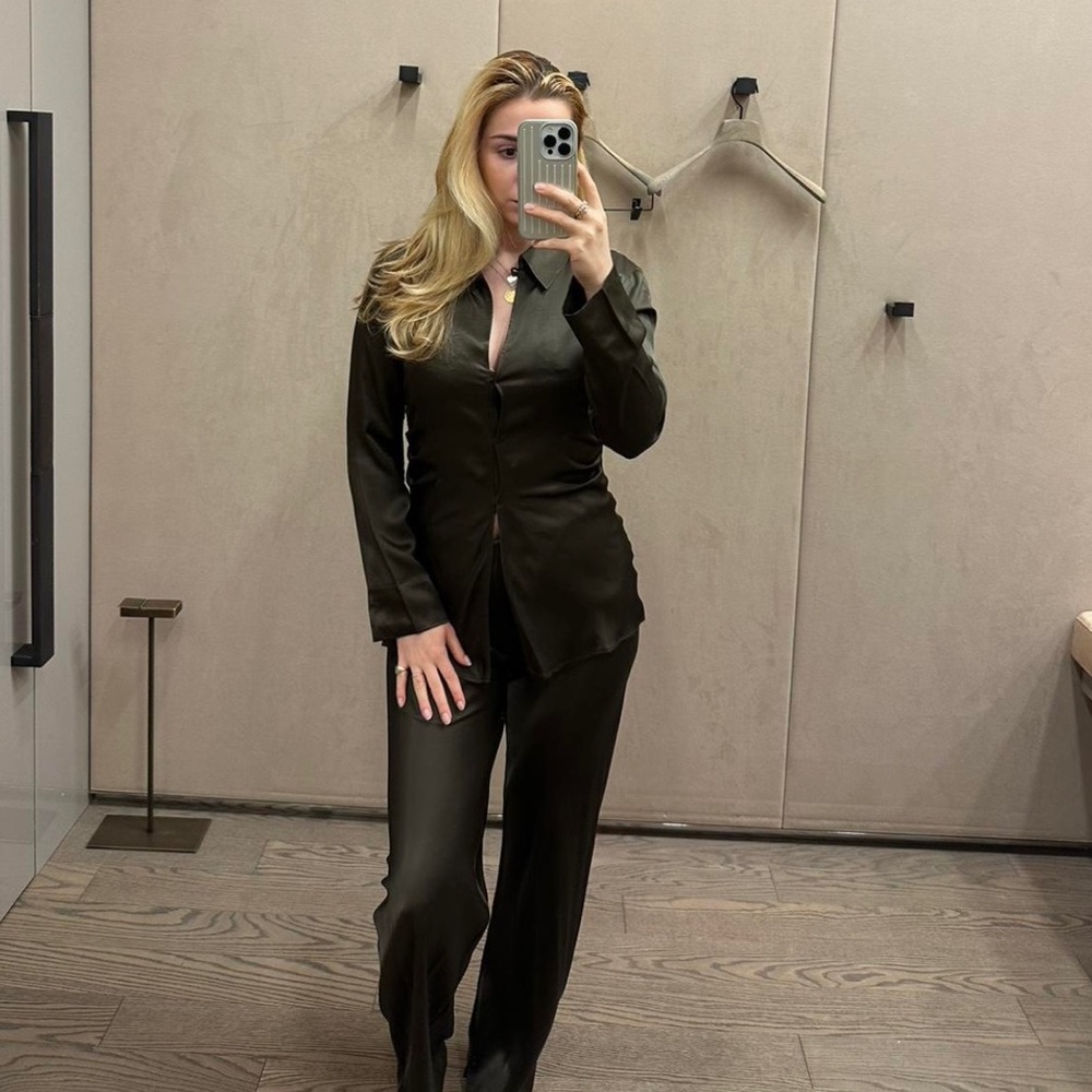Zara chocolate brown blouse and trouser set. (Chic pyjama style).